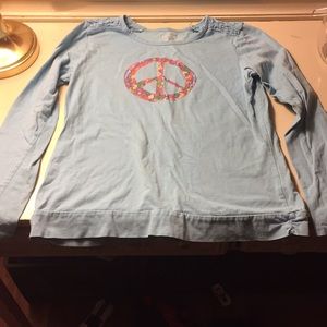 Light blue peace sign girls long sleeve T-shirt